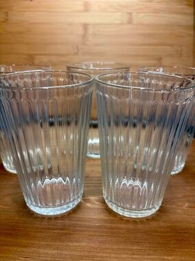 5-IKEA Vardagen Clear Ribbed Tumbler highball Glasses 5.25” 14 Oz.